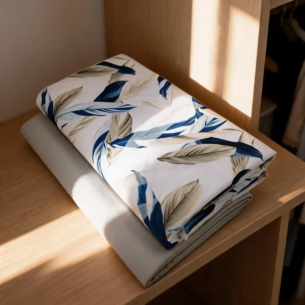 White_&_Blue_Cotton_Leaf_Print_Unstitched_Fabric_For_Men