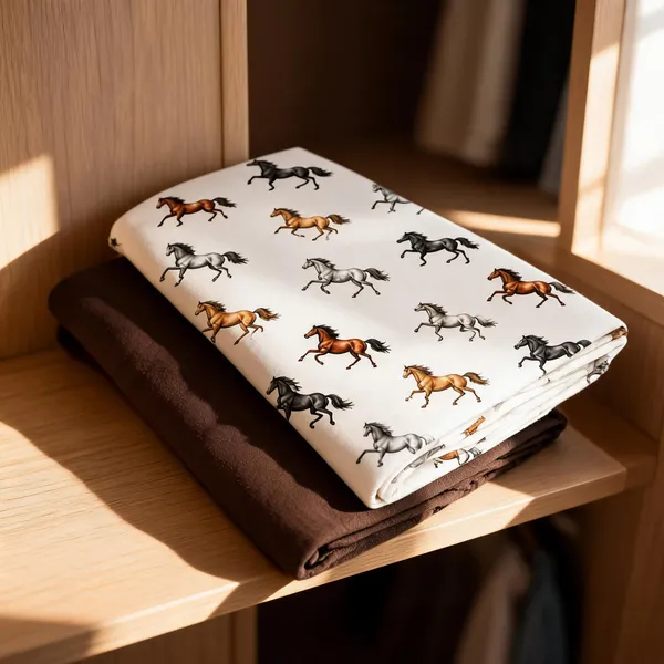 White_Brown_Cotton_Horse_Print_Unstitched_Shirt_Pant_Fabric_For_Men