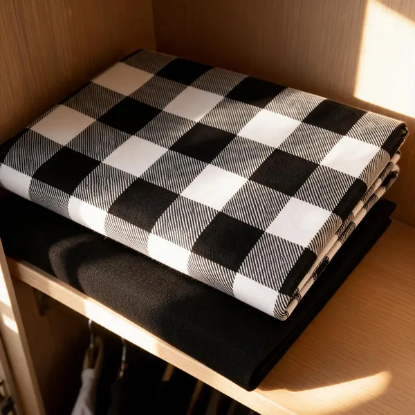 Black_White_Cotton_Checked_Unstitched_Shirt_Pant_Fabric_For_Men
