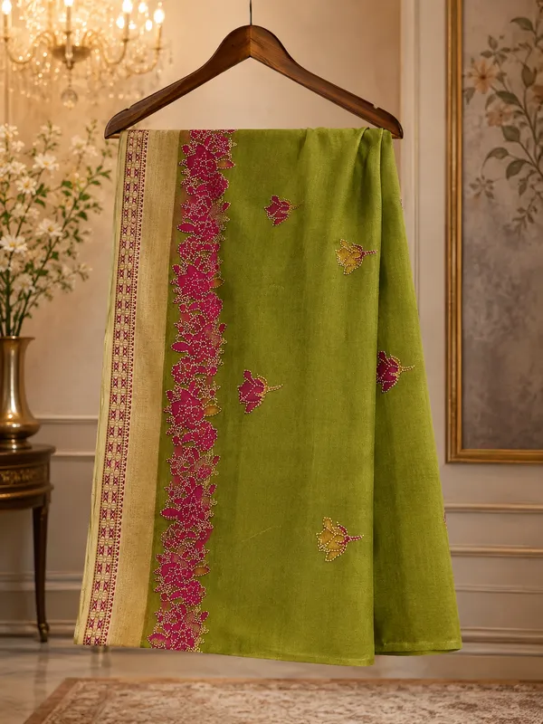Olive_Green_Printed_Saree_