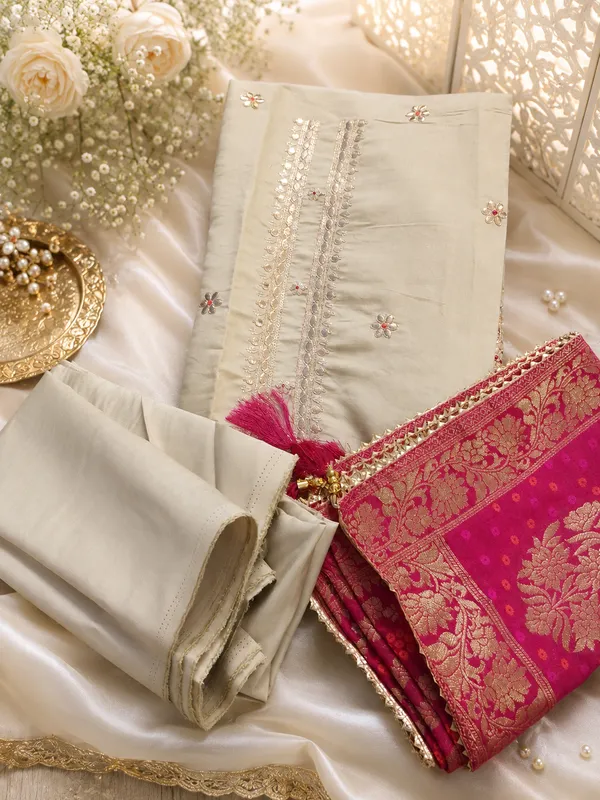Beige_Cotton_Silk_Blend_Straight_Unstitched_Suit_Set_For_Women