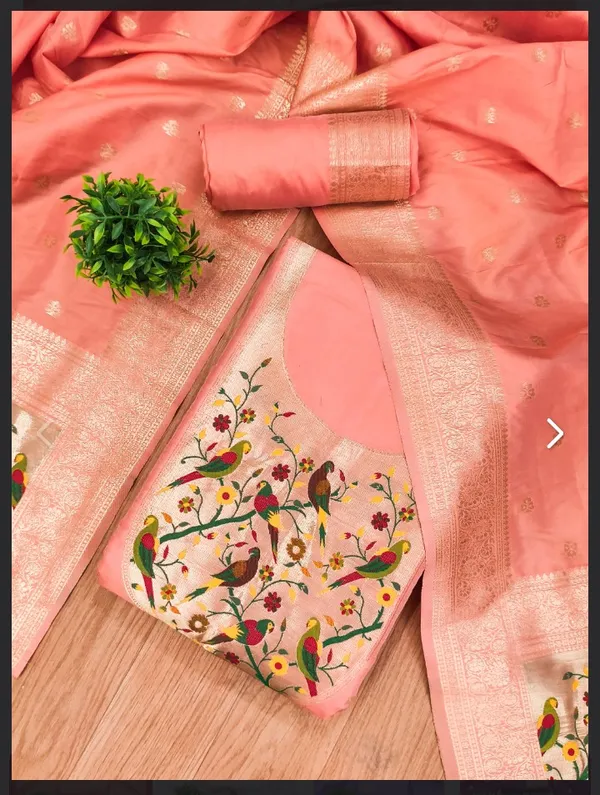 Peach_Pathani_Silk_Straight_Unstitched_Suit_Set_For_Women
