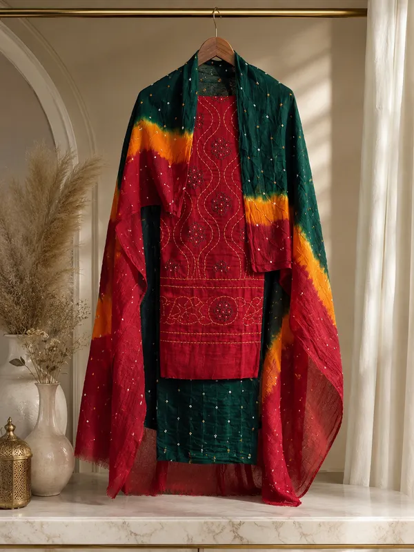 Multicolour_Bandhani_Unstitched_Suit_Set_For_Women