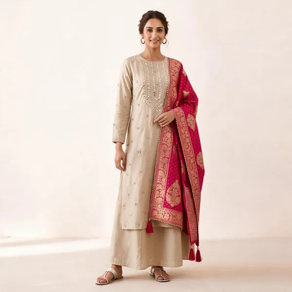 Beige_Cotton_Silk_Blend_Straight_Unstitched_Suit_Set_For_Women
