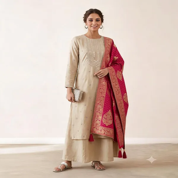 Beige_Cotton_Silk_Blend_Straight_Unstitched_Suit_Set_For_Women