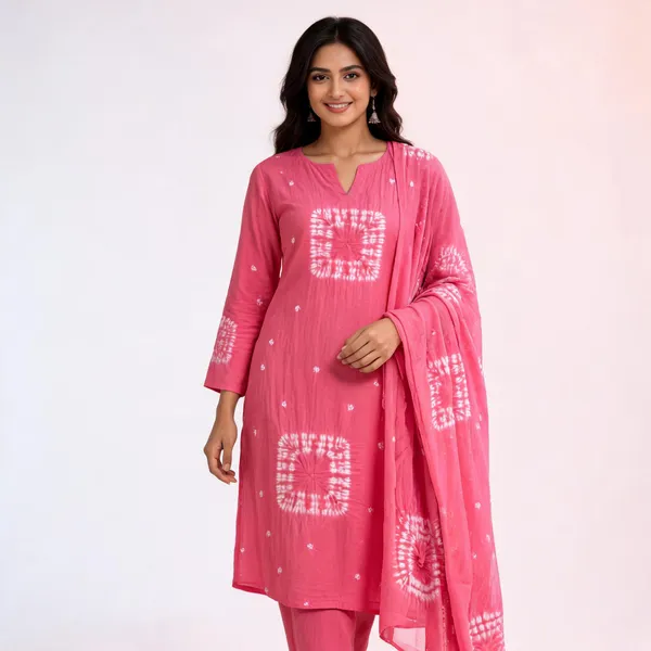 Pink_Bandani_Straight_Unstitched_Suit_Set_For_Women