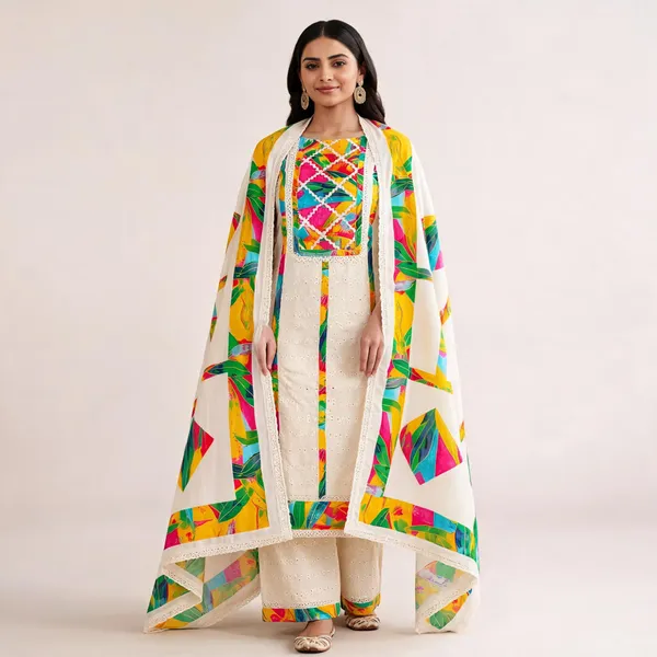 White_Multicolour_Cotton_Printed_Unstitched_Suit_Set_For_Women