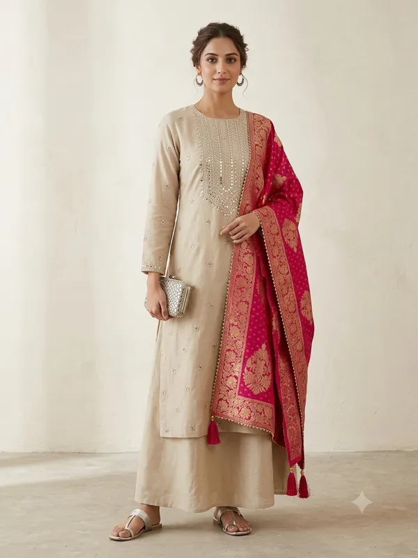 Beige_Cotton_Silk_Blend_Straight_Unstitched_Suit_Set_For_Women