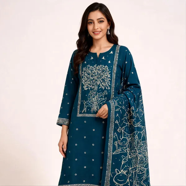Teal_Blue_Cotton_Embroidered_Unstitched_Suit_Set_For_Women