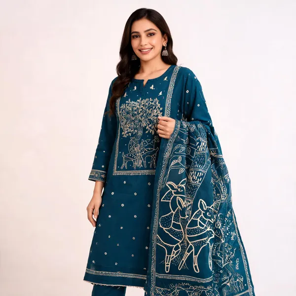 Teal_Blue_Cotton_Embroidered_Unstitched_Suit_Set_For_Women