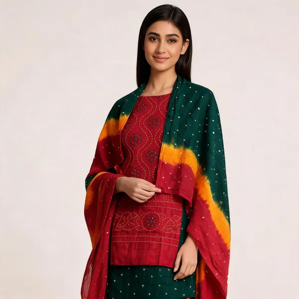 Multicolour_Bandhani_Unstitched_Suit_Set_For_Women