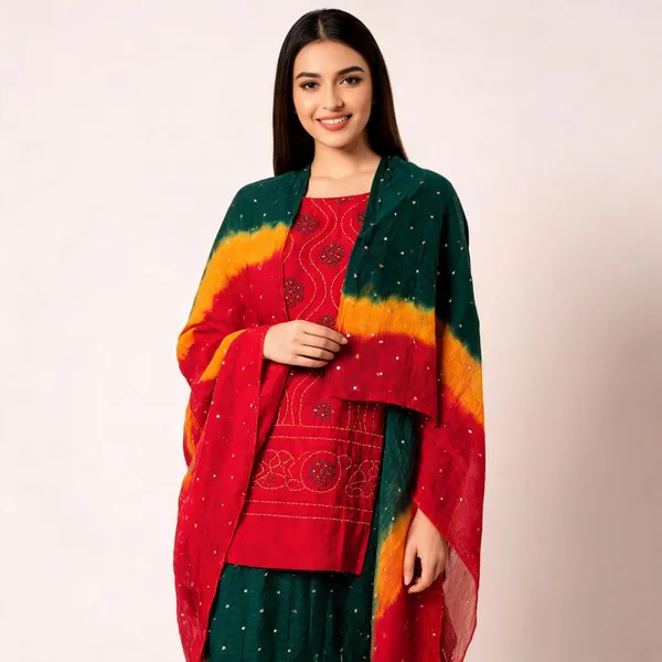 Multicolour_Bandhani_Unstitched_Suit_Set_For_Women