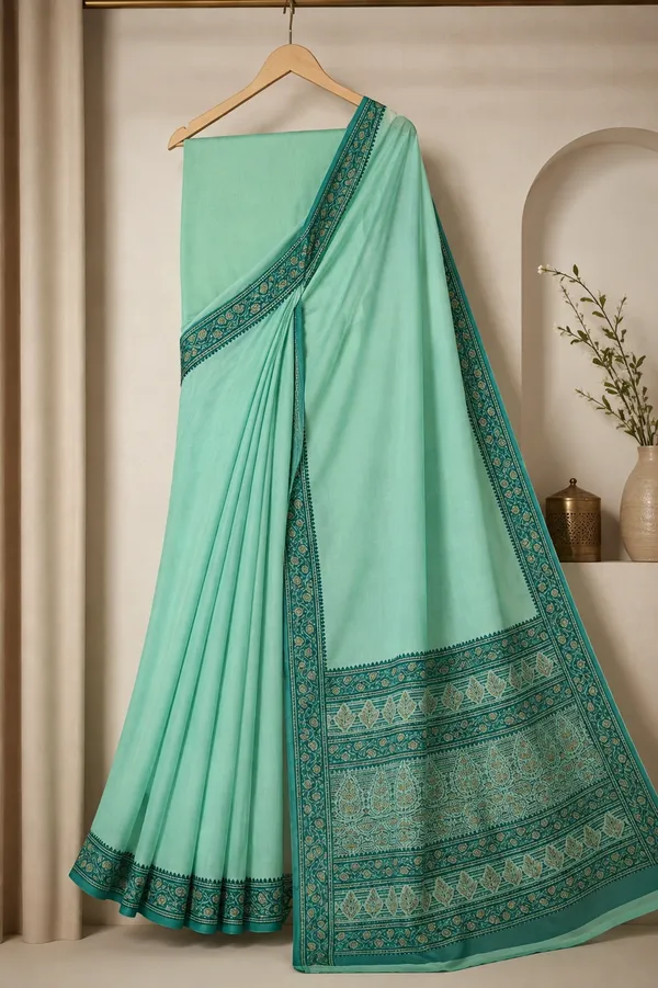 Aqua_Green_Cotton_Saree_With_Blouse