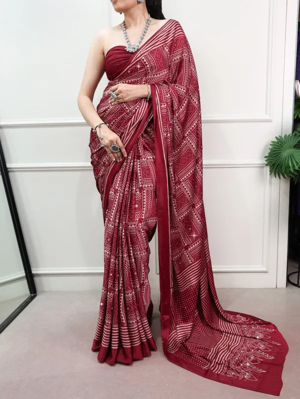 Maroon_color_soft_satin_silk_saree_with_geometric_print_and_mirror_work