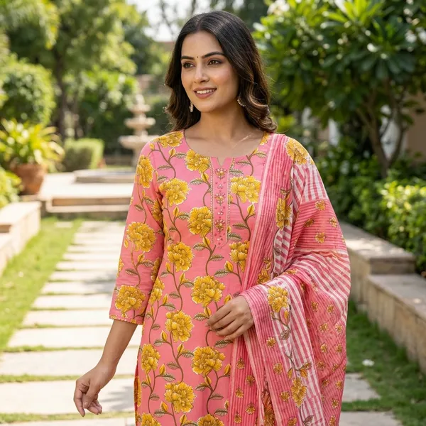 Peach_Pathani_Silk_Straight_Unstitched_Suit_Set_For_Women