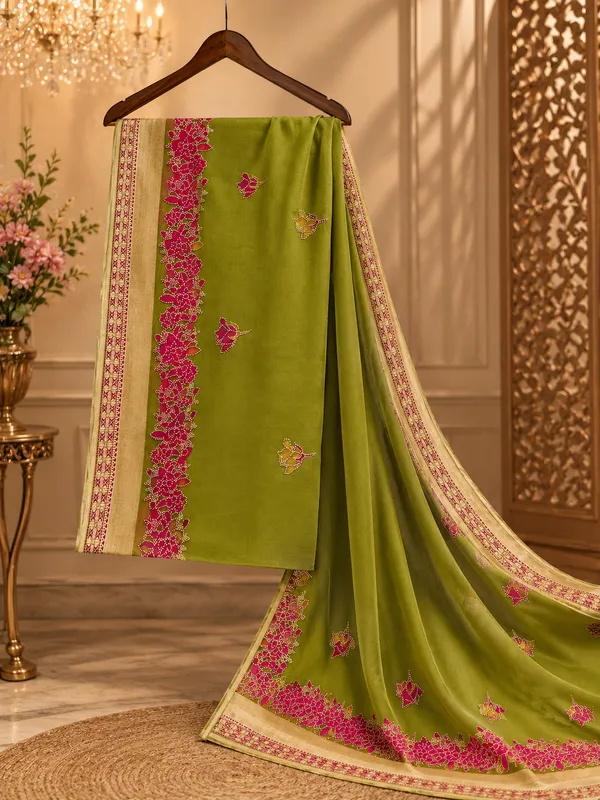 Olive_Green_Printed_Saree_