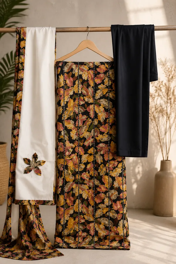 Multi_clr_floral_mirror_Pathani_Cotton_Unstitched_Suit_Set