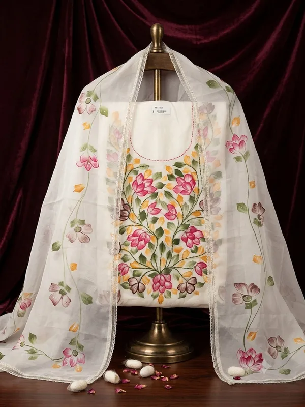 White_Cotton_Floral_Unstitched_Suit_Set_For_Women