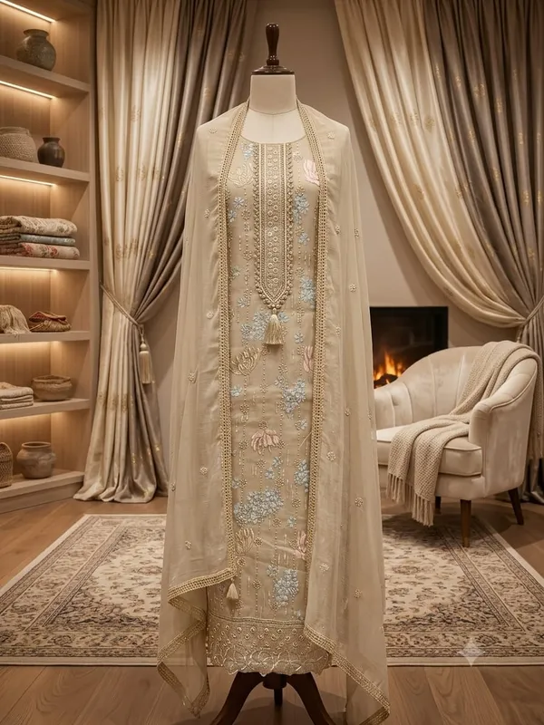 Beige_Modal_Cotton_Embroidered_Unstitched_Suit_Set_For_Women