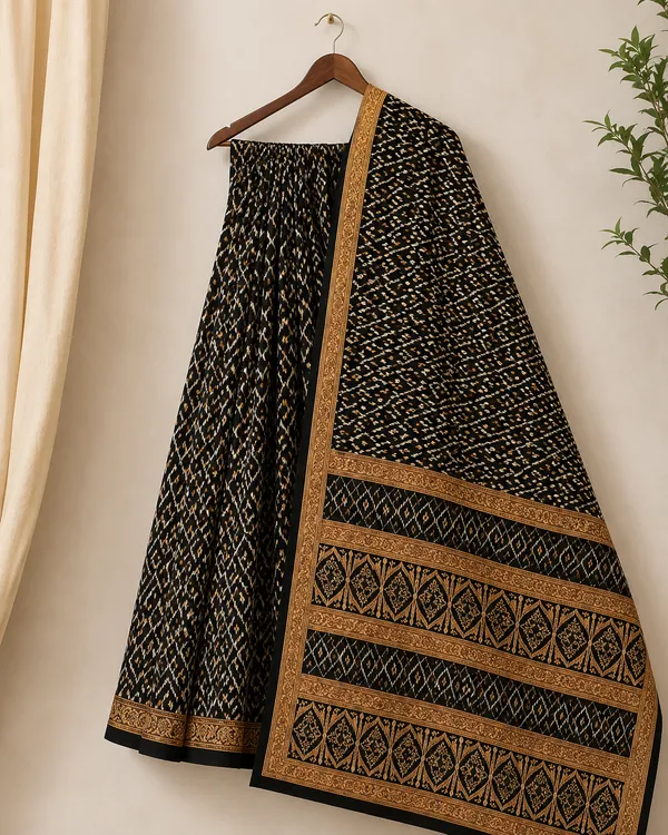 Black_Cotton_Geometric_Saree_With_Blouse