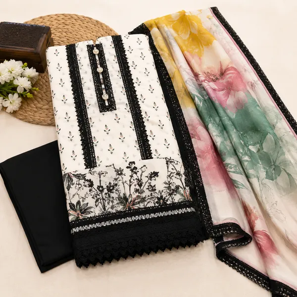 Multicolour_dupatta_b/w_Pathani_Cotton_Unstitched_Suit