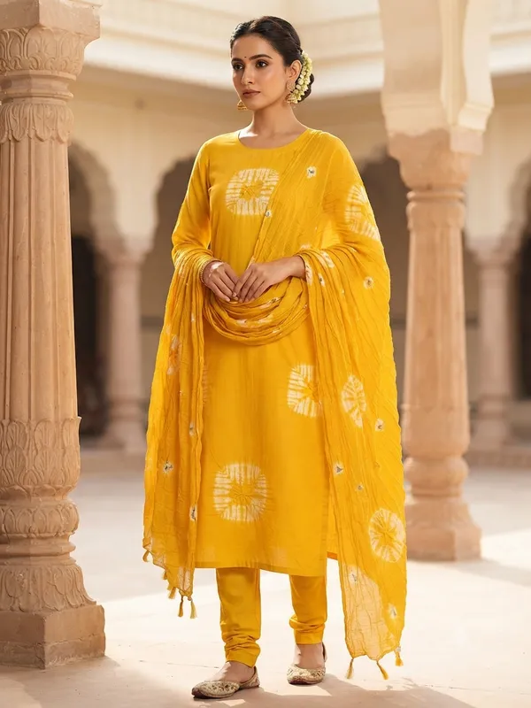 Yellow_bandhani_Unstitched_Suit_Set_big_print