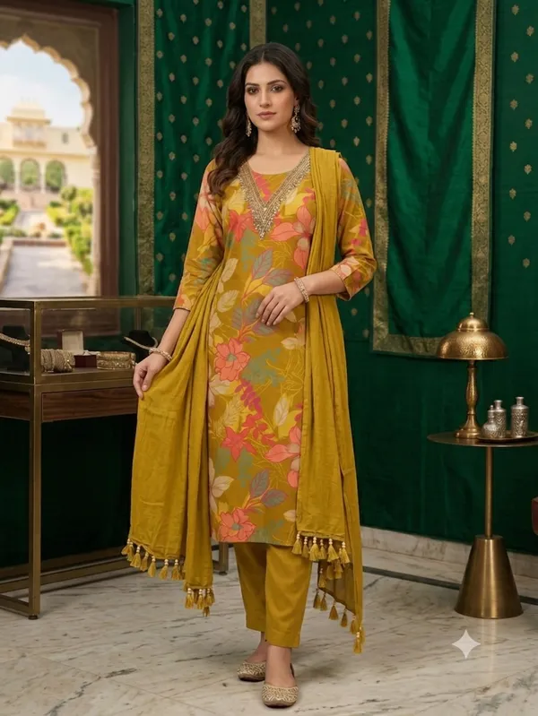 mustard_Floral_print_with_zari_neckline_unstitched_suit_piece