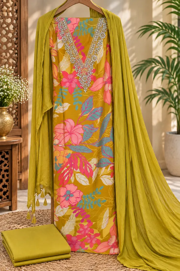mustard_Floral_print_with_zari_neckline_unstitched_suit_piece