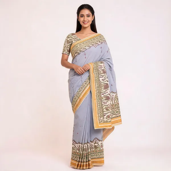 Lavender_Pure_Cotton_Printed_Saree_With_Blouse_For_Women