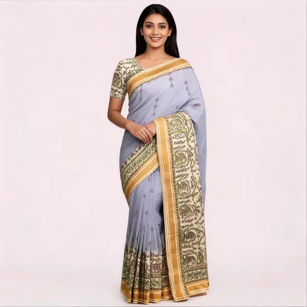 Lavender_Pure_Cotton_Printed_Saree_With_Blouse_For_Women