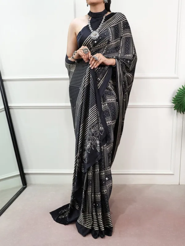 Black_color_soft_satin_silk_saree_with_geometric_print_and_mirror_work