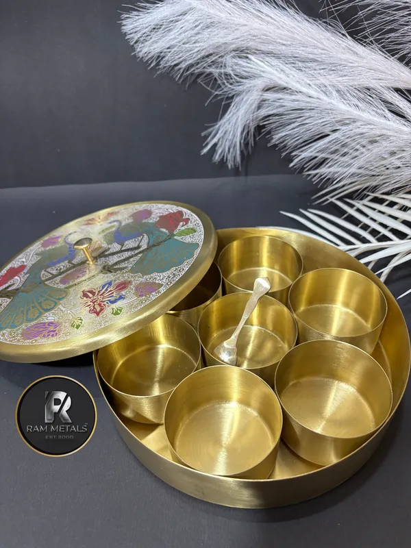 Metal_Peacock_Pattern_Seven_compartment_Masala_Box