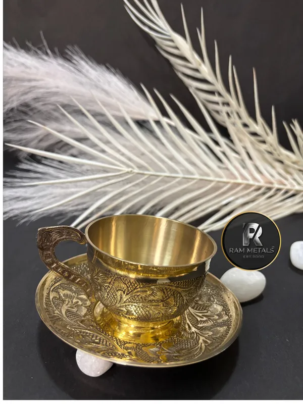 BrassTraditional_Engraved_Cup_And_Saucer_Set_of_2