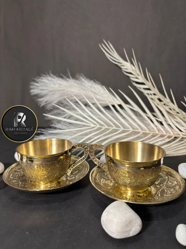 BrassTraditional_Engraved_Cup_And_Saucer_Set_of_2