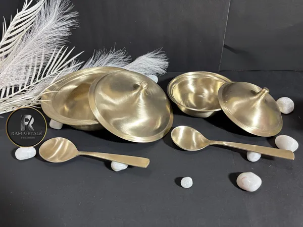 Bronze_Small_Lidded_Serving_Bowl_Set_With_Spoons_(Donga_-_Dhakkan_)