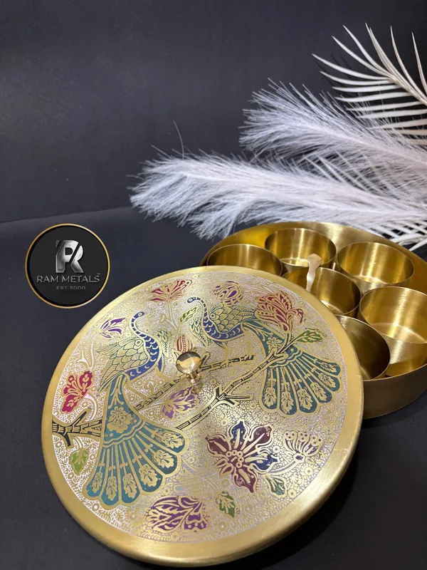 Metal_Peacock_Pattern_Seven_compartment_Masala_Box