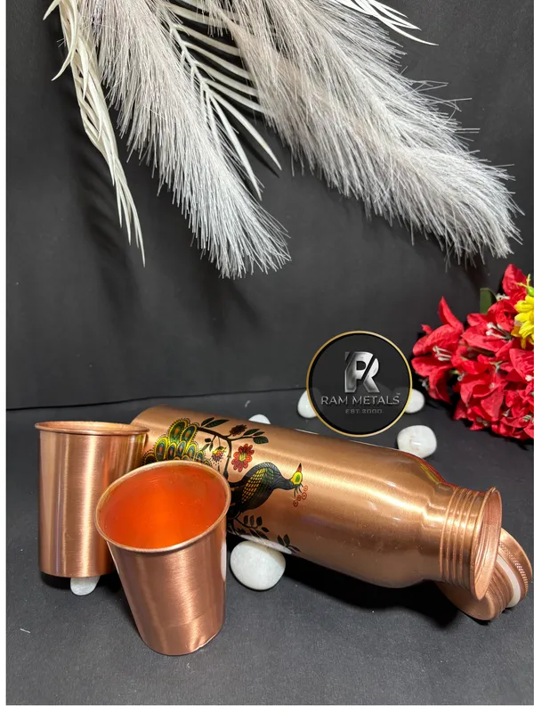 Copper_Peacock_Print_Bottle_Set_With_2_Glasses_gift_set