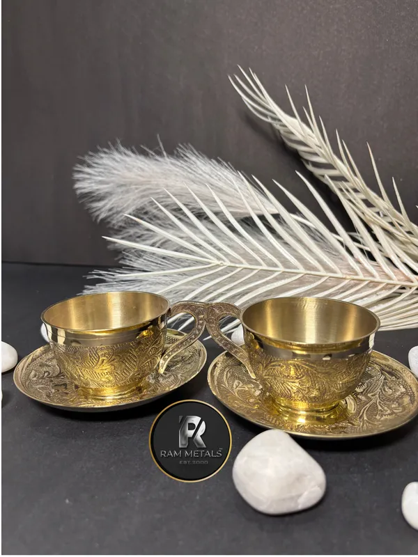 BrassTraditional_Engraved_Cup_And_Saucer_Set_of_2