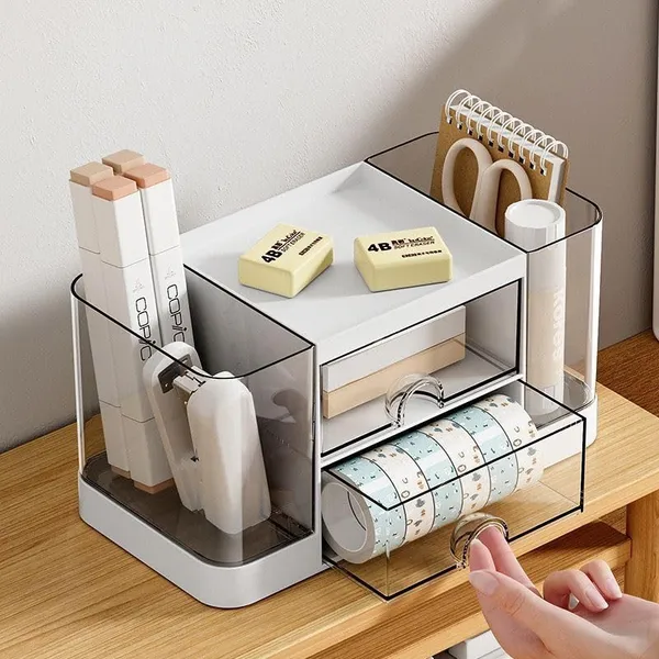 Plastic_Transparent_4-Slot_Desk_Organizer_With_2_Side_Drawers