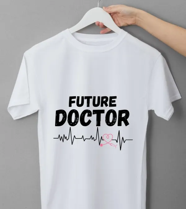 White_Graphic_Crew_Neck_Pollycotton_200_Gsm_Regular_Fit_T_Shirt_For_Future_Doctors
