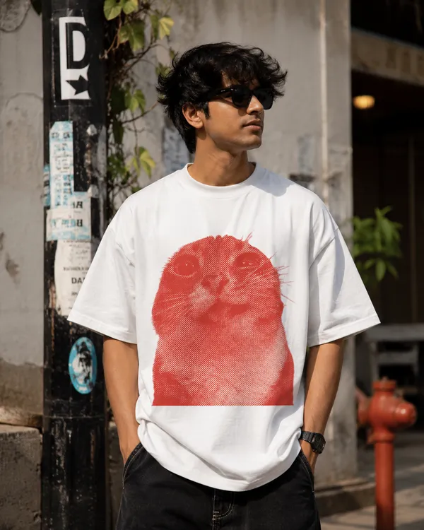 White_Cat_Graphic_Print_Cotton_Blend_180_Gsm_Oversize_Fit_T_Shirt_For_Unisex