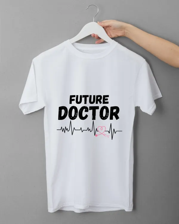 White_Graphic_Crew_Neck_Pollycotton_200_Gsm_Regular_Fit_T_Shirt_For_Future_Doctors