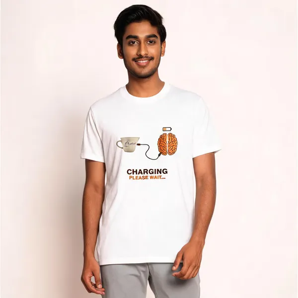 White_Graphic_Print_Crew_Neck_Pollycotton_200_Gsm_Regular_Fit_T_Shirt_For_Unisex