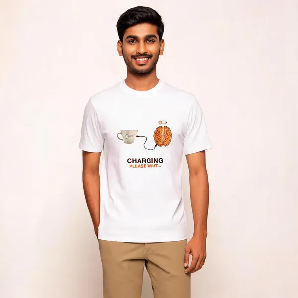 White_Graphic_Print_Crew_Neck_Pollycotton_200_Gsm_Regular_Fit_T_Shirt_For_Unisex