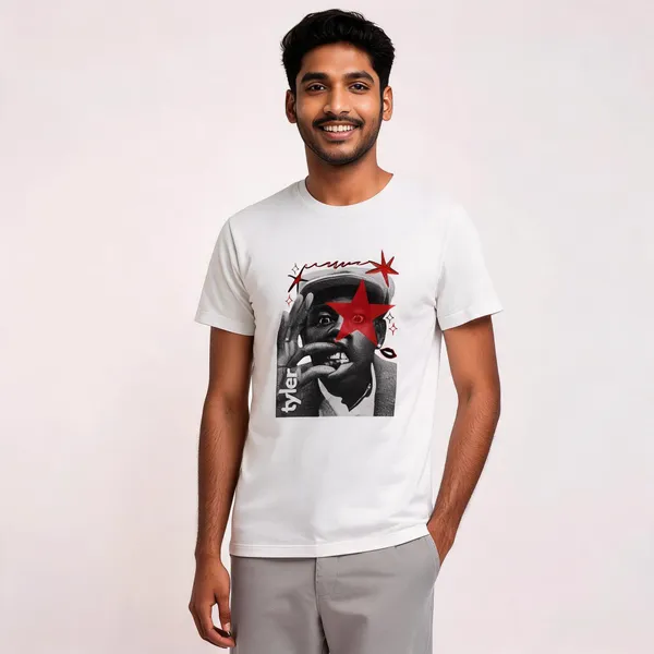 White_Graphic_Print_Regular_Fit_Pollycotton_200_Gsm_Regular_Fit_T_Shirt_For_Unisex