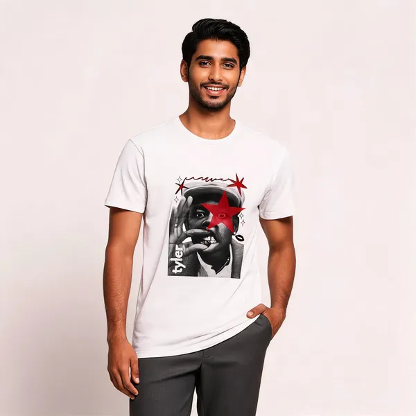 White_Graphic_Print_Regular_Fit_Pollycotton_200_Gsm_Regular_Fit_T_Shirt_For_Unisex