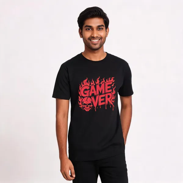 Black_Graphic_Crew_Neck_Pollycotton_200_Gsm_Regular_Fit_T_Shirt_For_Unisex