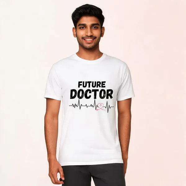 White_Graphic_Crew_Neck_Pollycotton_200_Gsm_Regular_Fit_T_Shirt_For_Future_Doctors