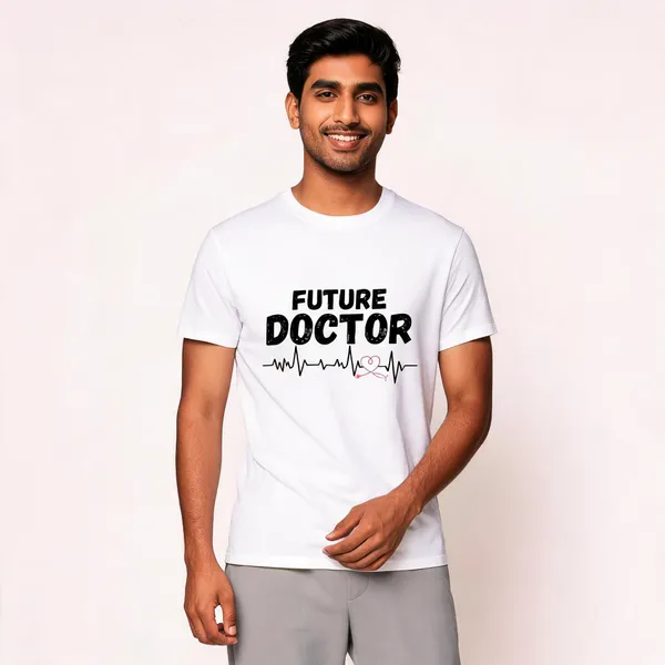 White_Graphic_Crew_Neck_Pollycotton_200_Gsm_Regular_Fit_T_Shirt_For_Future_Doctors