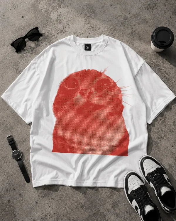 White_Cat_Graphic_Print_Cotton_Blend_180_Gsm_Oversize_Fit_T_Shirt_For_Unisex